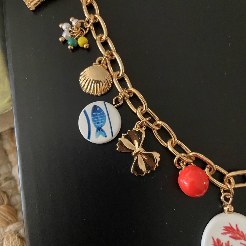 Gold Charm Necklace with Colorful Marine Accents - Picture 7 of 8